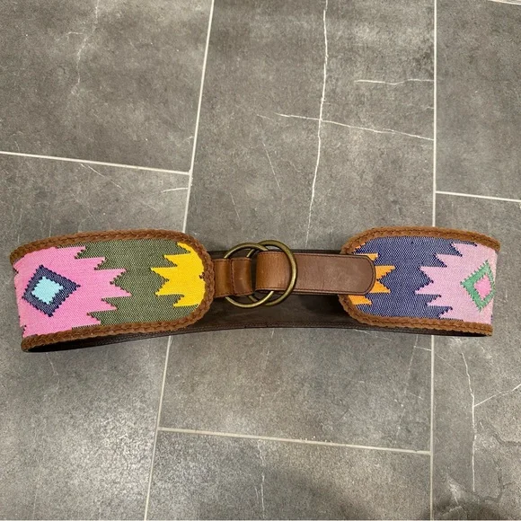 3D western belt wide boho pink leather southwest yellow purple colorful - Picture 4 of 12